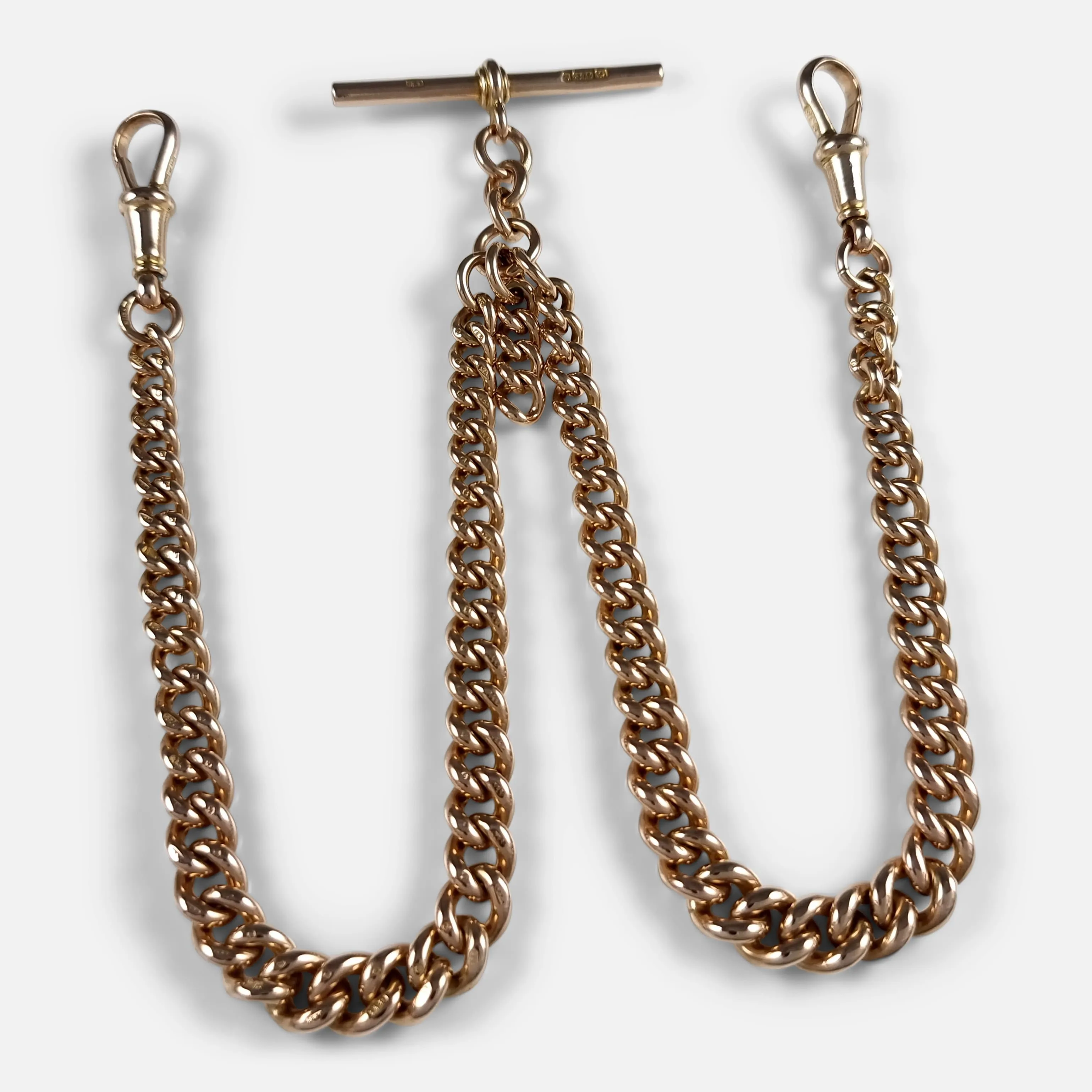 9ct Yellow Gold Graduating Double Albert Watch Chain - 58.6g