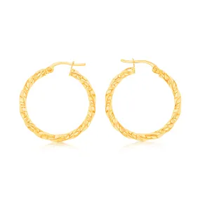 9ct Yellow Gold twist 20mm Hoops Earrings