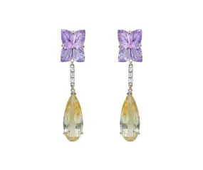 Amethyst & Citrine White Diamond Earrings