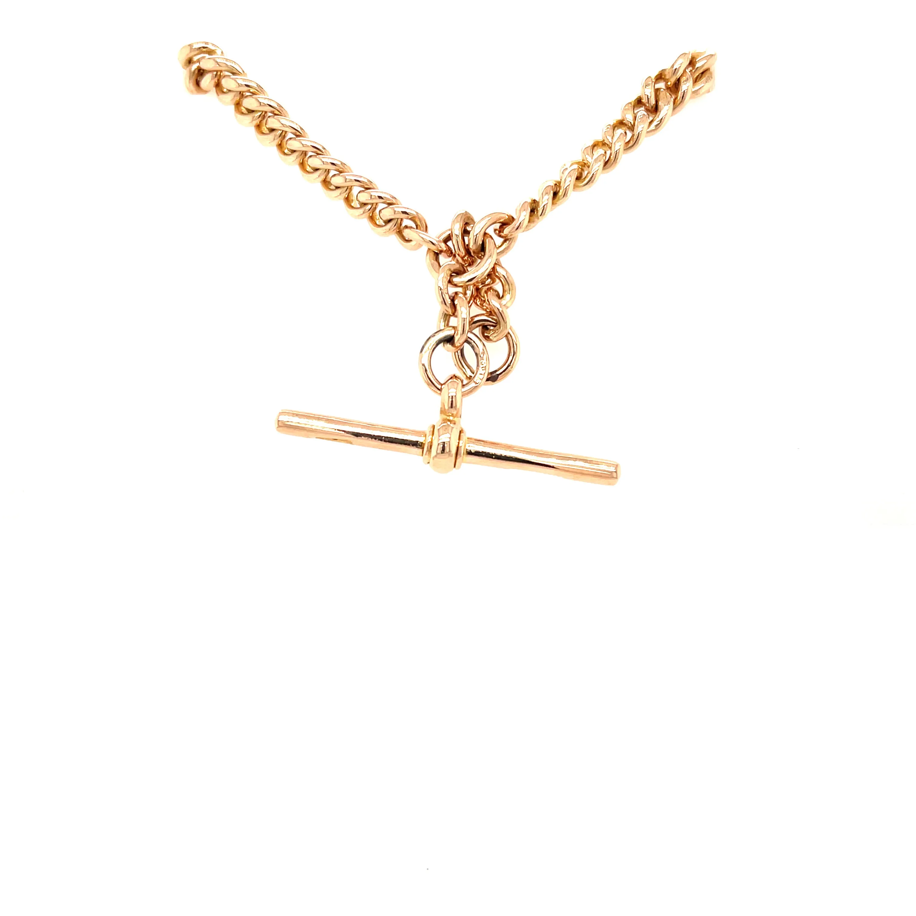 Antique 9ct Rose Gold Graduated Double Albert Watch Chain & T Bar - 47.44g