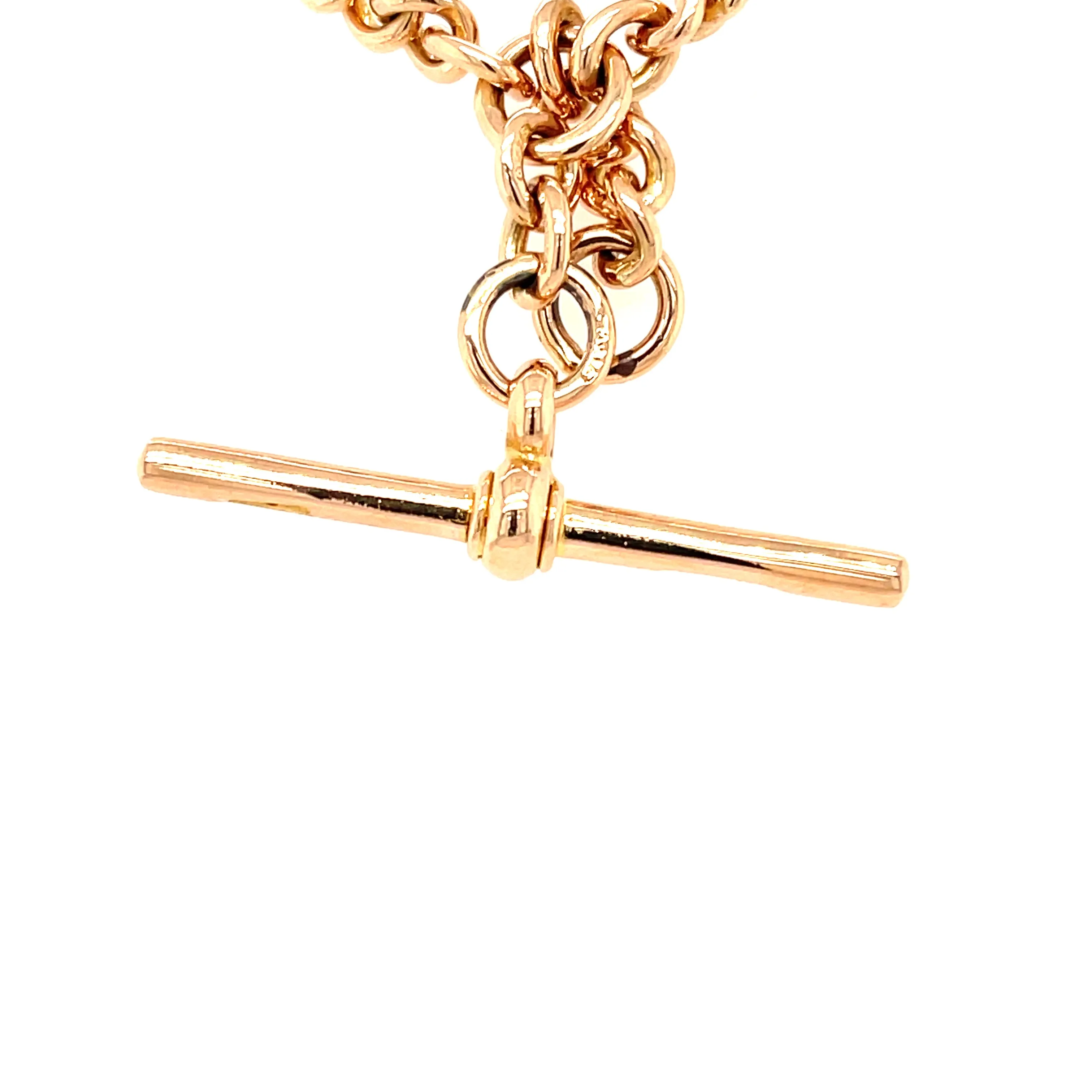 Antique 9ct Rose Gold Graduated Double Albert Watch Chain & T Bar - 47.44g