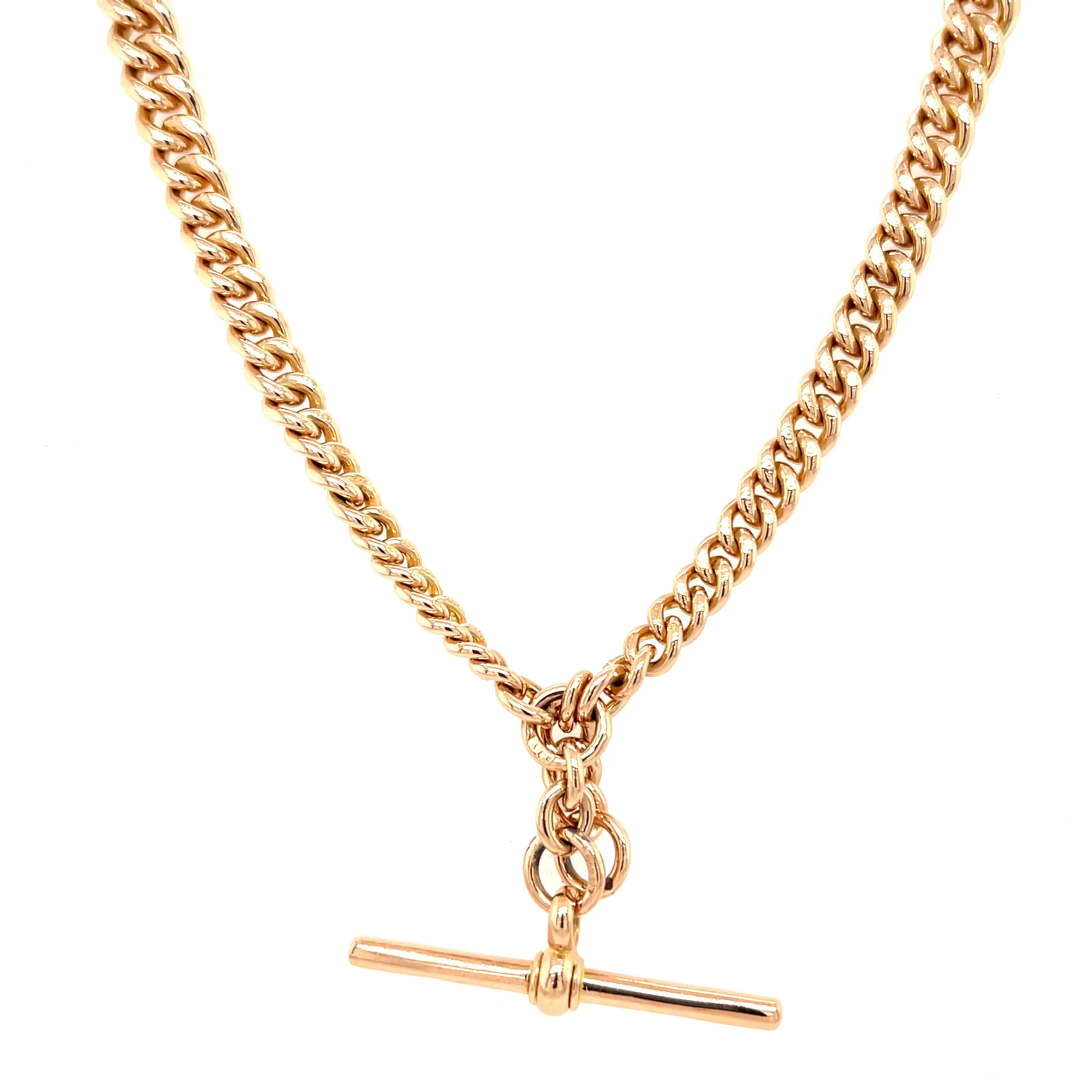 Antique 9ct Rose Gold Graduated Double Albert Watch Chain & T Bar - 47.44g