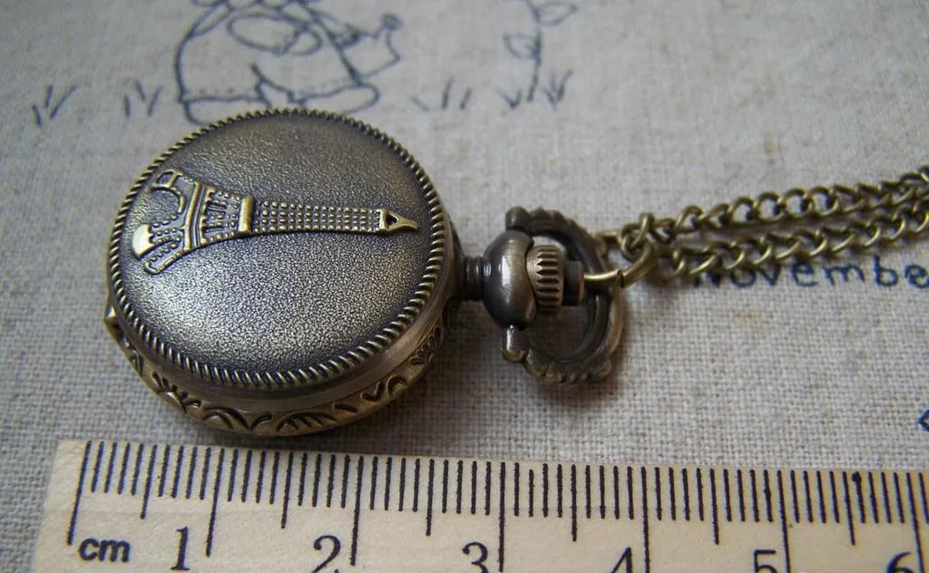 Antique Bronze Eiffel Tower Pocket Watch A5732
