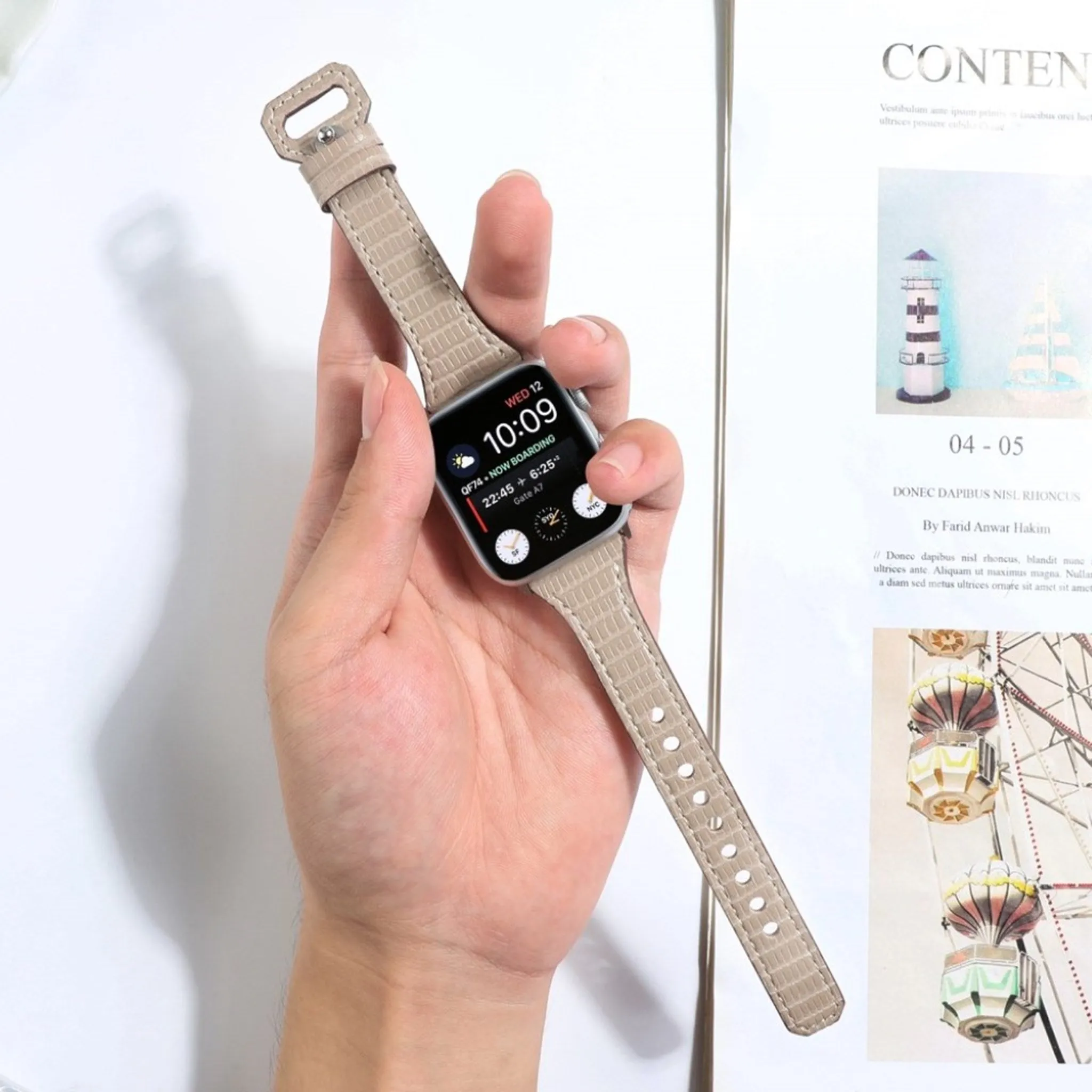 Apple Watch 40mm bamboo textured genuine leather watch strap - Grey
