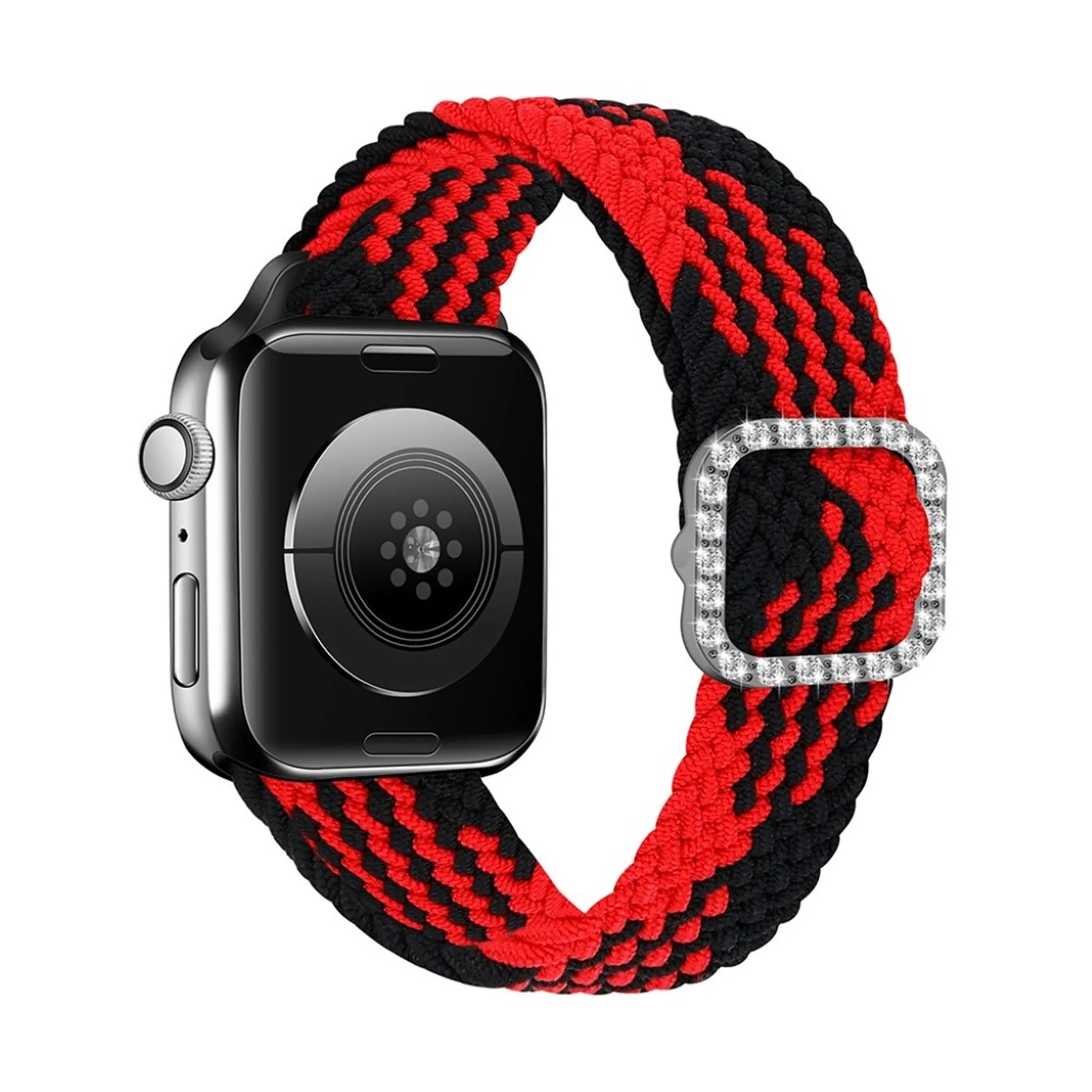 Apple Watch 40mm nylon watch strap in rhinestone buckle - Red between Black