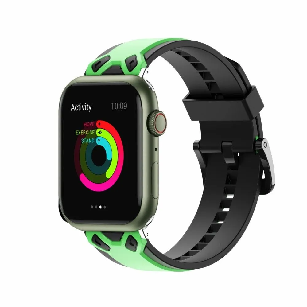Apple Watch (45mm) color splice silicone watch strap - Grass Green / Black