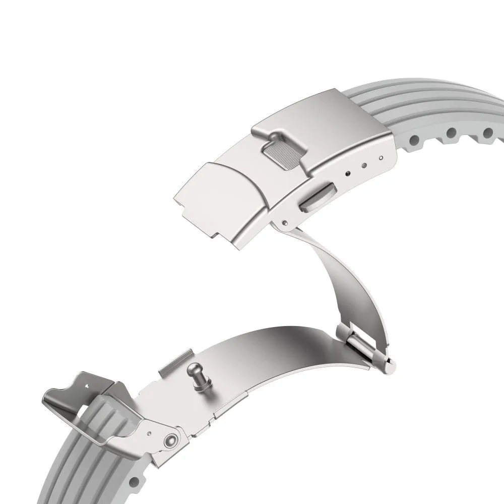 Apple Watch (45mm) stripe silicone watch strap with folding clasp - Grey