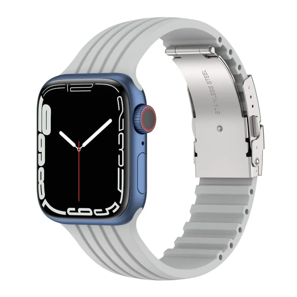 Apple Watch (45mm) stripe silicone watch strap with folding clasp - Grey
