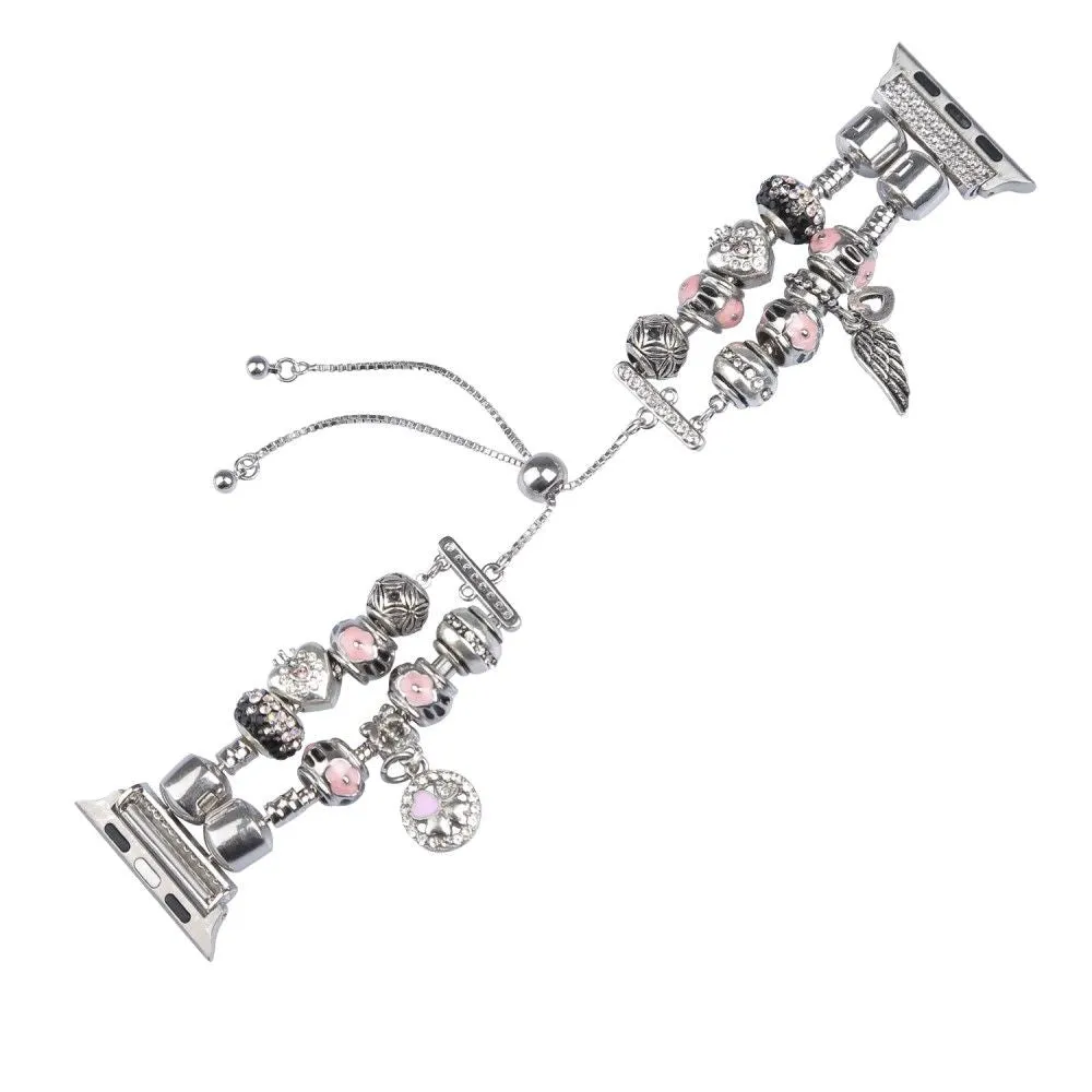 Apple Watch (45mm) stylish bead loop watch strap - Silver / Pink