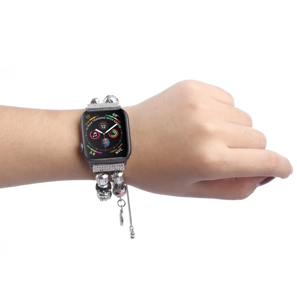 Apple Watch (45mm) stylish bead loop watch strap - Silver / Pink
