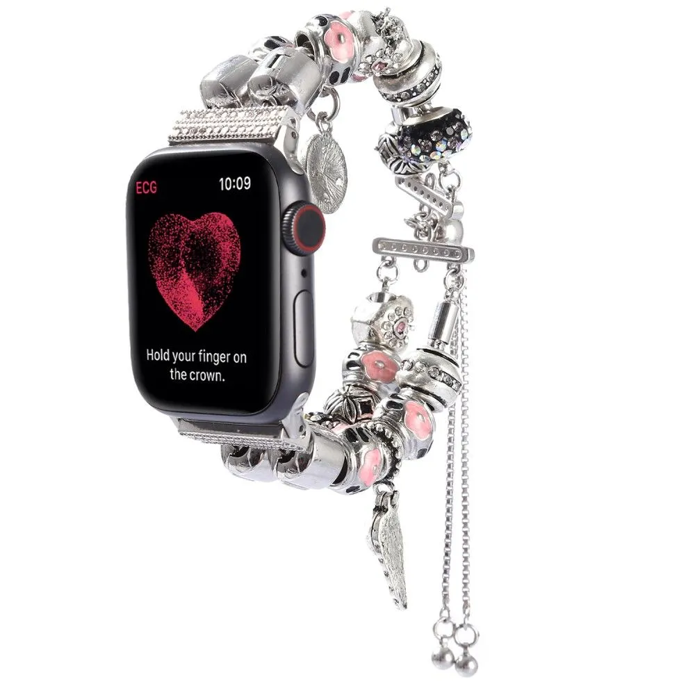 Apple Watch (45mm) stylish bead loop watch strap - Silver / Pink