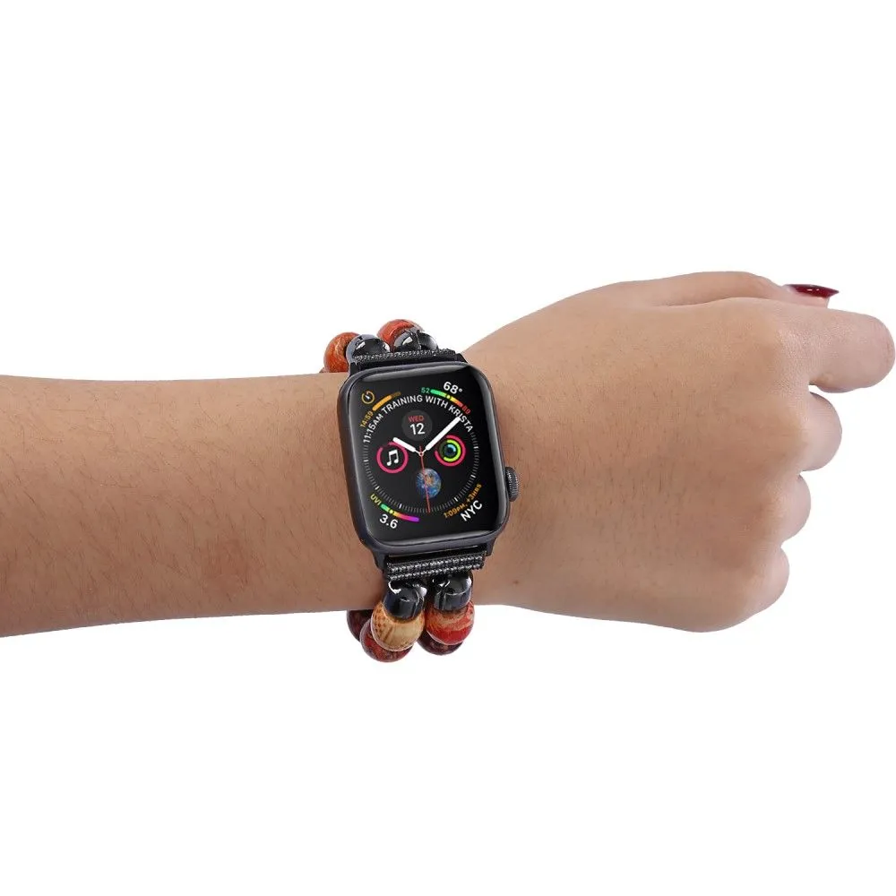Apple Watch (45mm) stylish bead loop watch strap - Wood Color / Chain Dangle