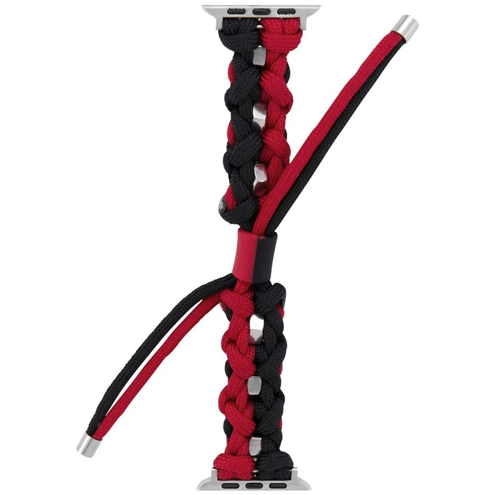 Apple Watch (45mm) stylish nylon   stainless steel ring watch strap - Black / Red