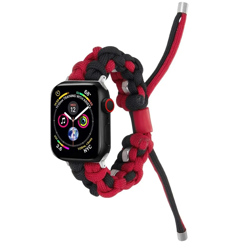 Apple Watch (45mm) stylish nylon   stainless steel ring watch strap - Black / Red