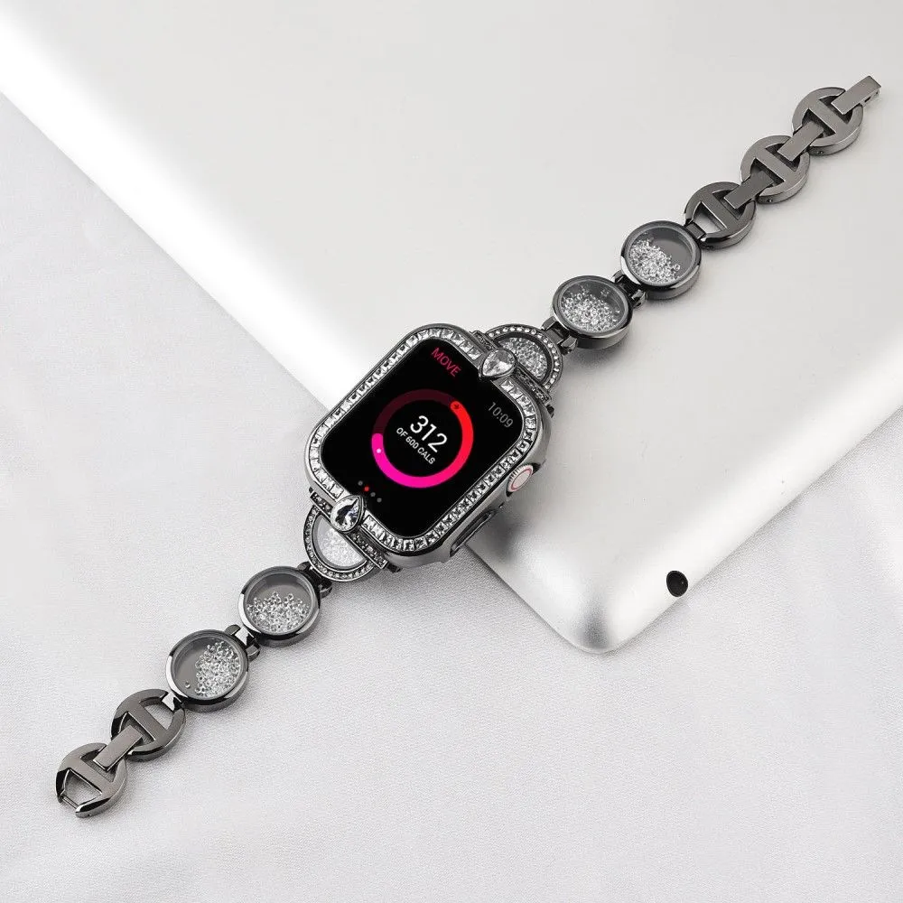 Apple Watch (45mm) unique rhinestone décor stainless steel watch strap - Black