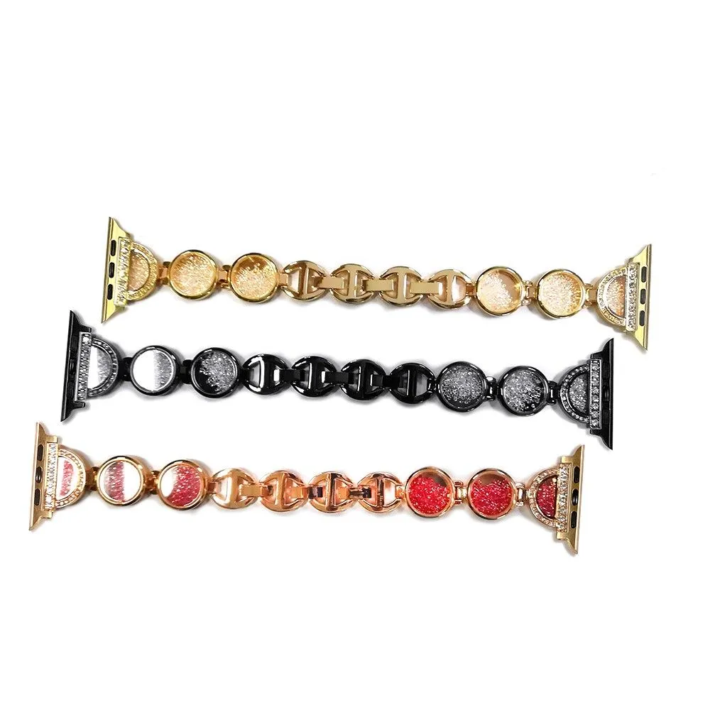 Apple Watch (45mm) unique rhinestone décor stainless steel watch strap - Black