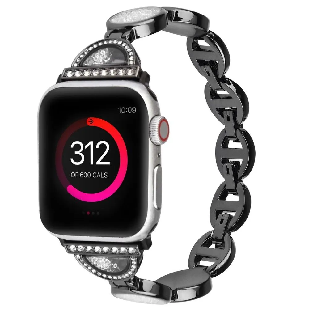 Apple Watch (45mm) unique rhinestone décor stainless steel watch strap - Black