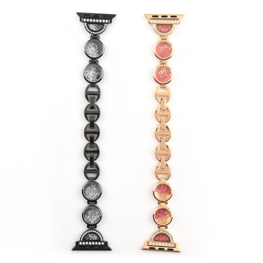 Apple Watch (45mm) unique rhinestone décor stainless steel watch strap - Black