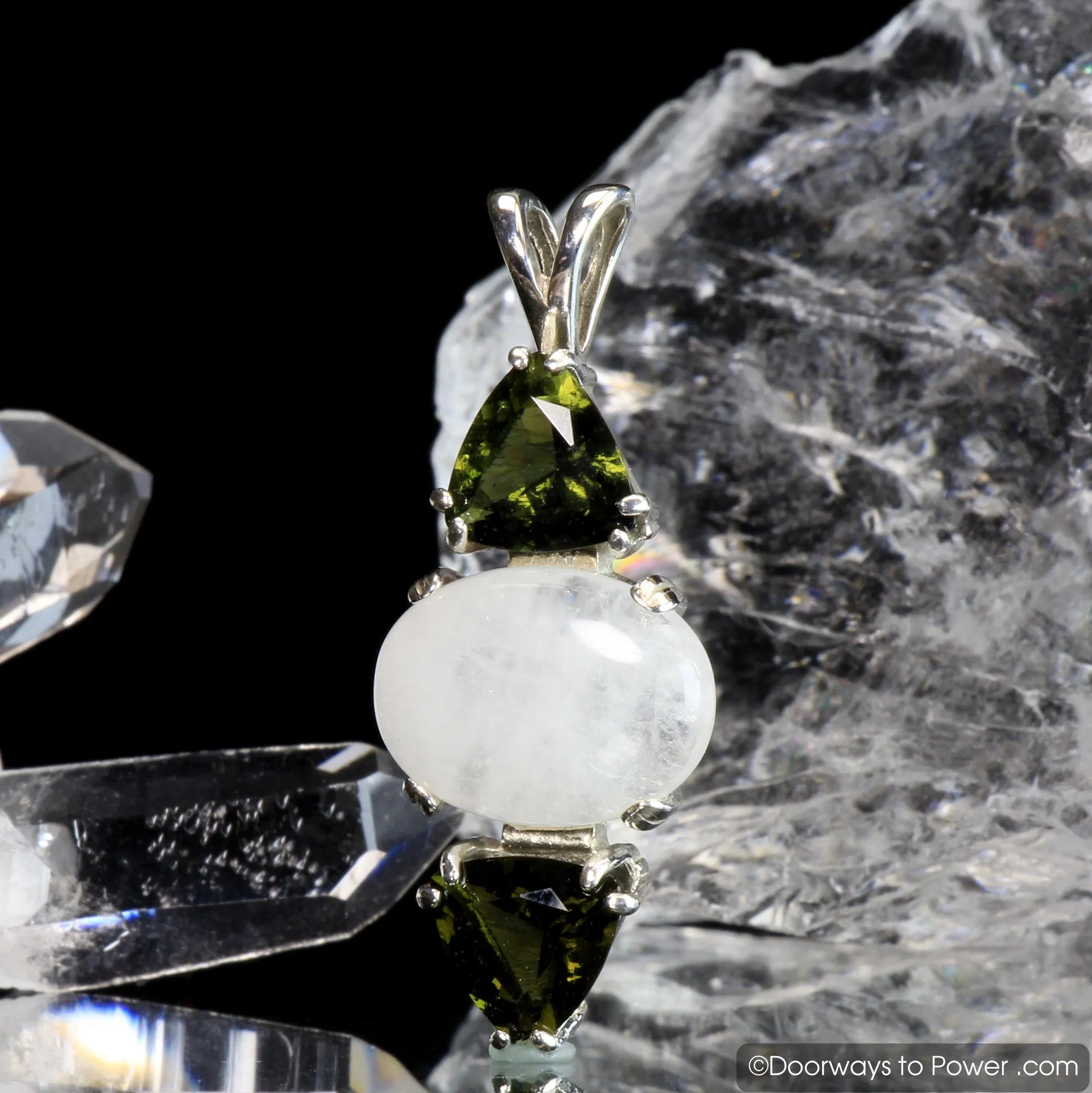 Azeztulite & Moldavite Gemstone Pendant .925 SS A     Top Quality