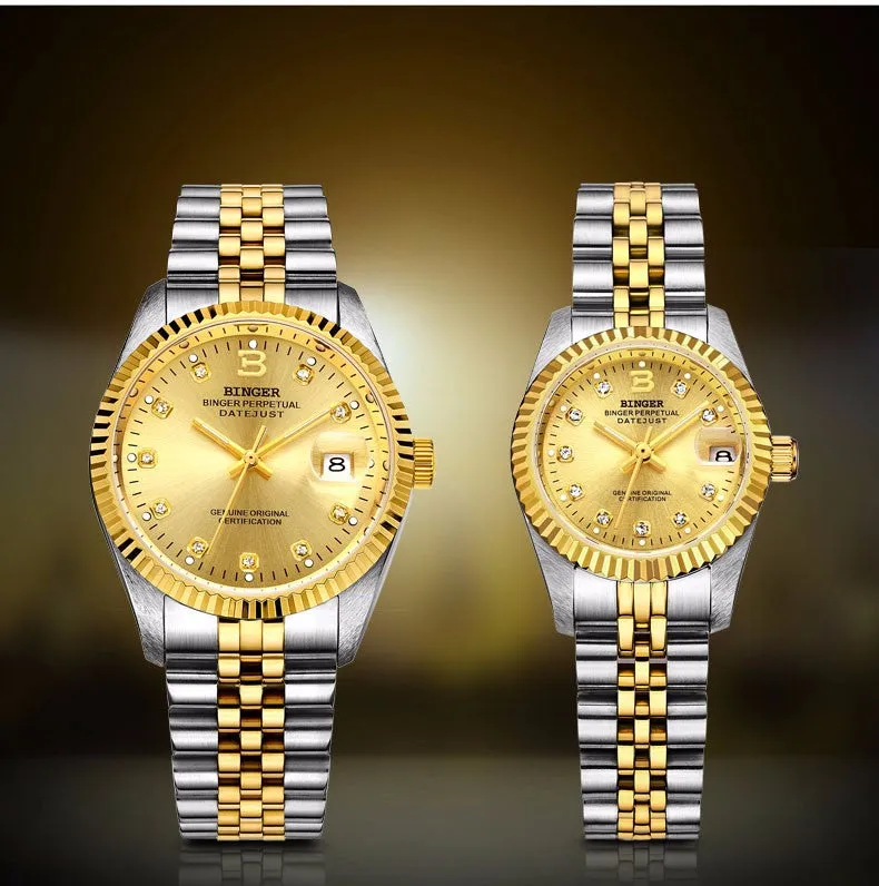 Binger Swiss Striped Mechanical Couple Watch BS169CF