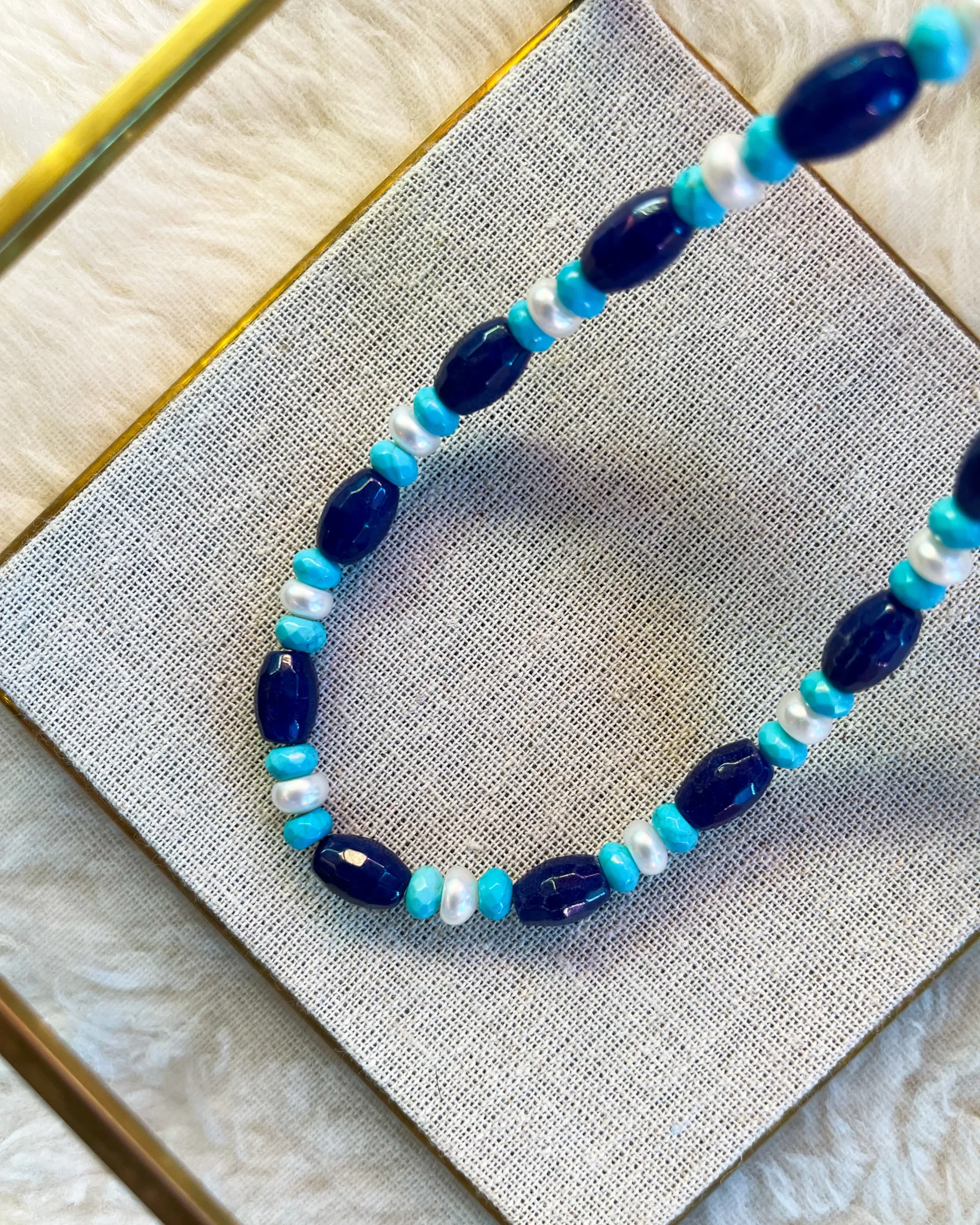 Blue Jade and Pearl Necklace