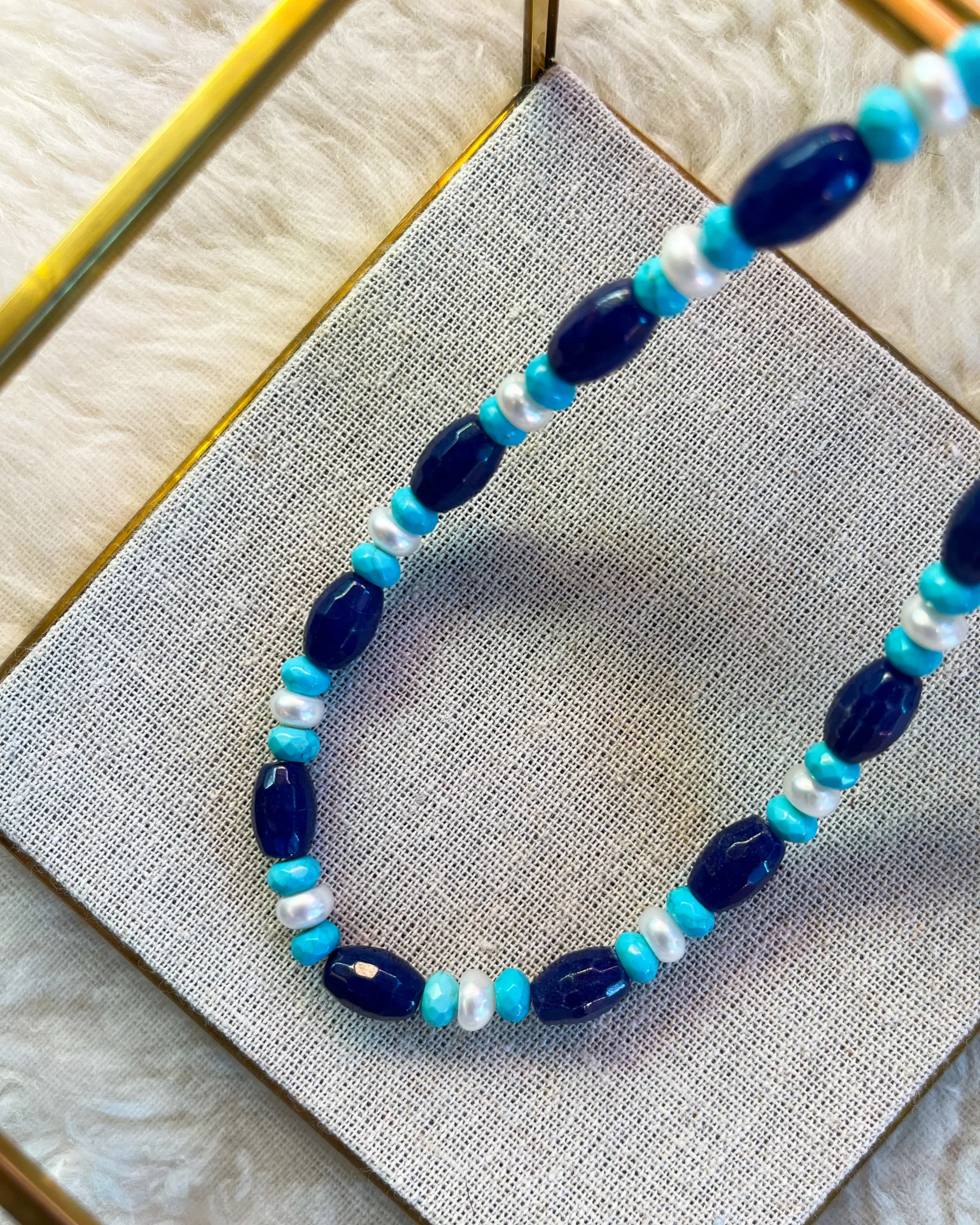 Blue Jade and Pearl Necklace