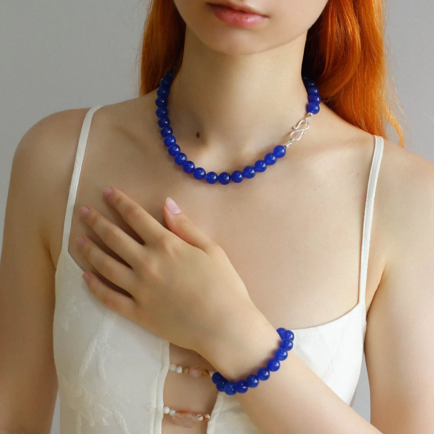 Blue Onyx Beaded Figure 8 Buckle Necklace