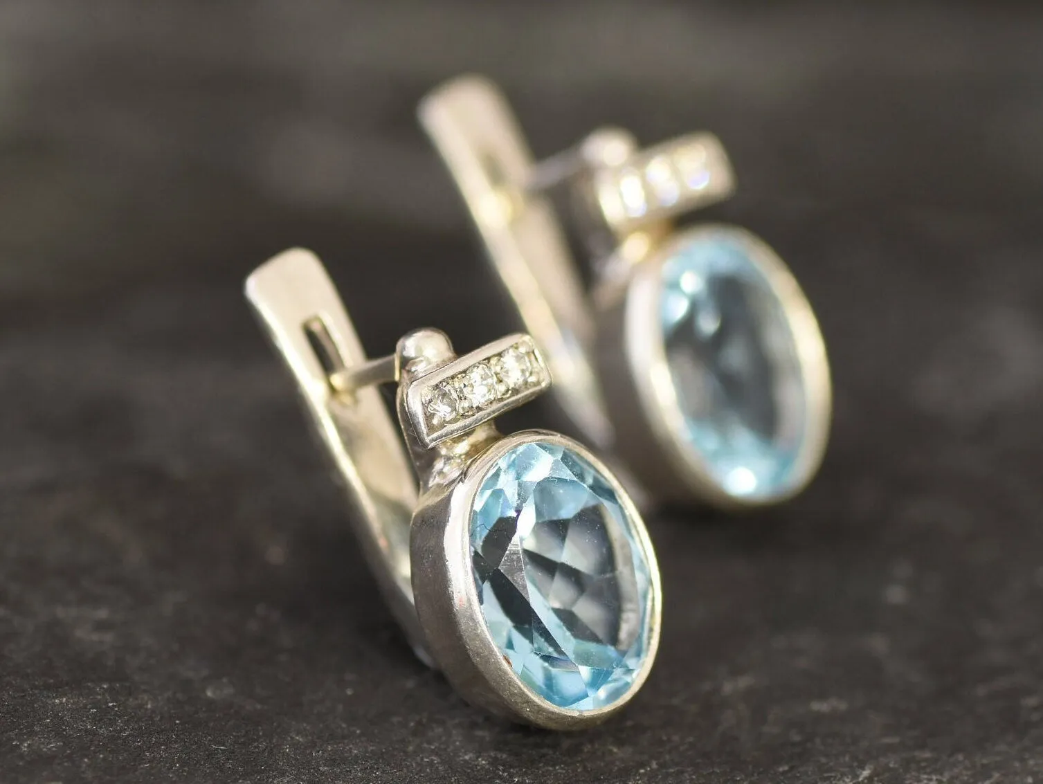 Blue Topaz Earrings - Vintage Oval Earrings - Sky Blue Earrings