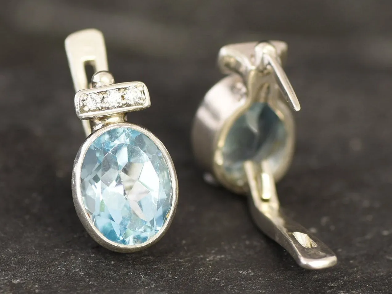 Blue Topaz Earrings - Vintage Oval Earrings - Sky Blue Earrings