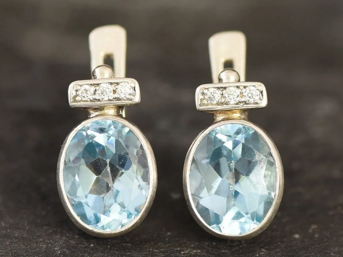 Blue Topaz Earrings - Vintage Oval Earrings - Sky Blue Earrings