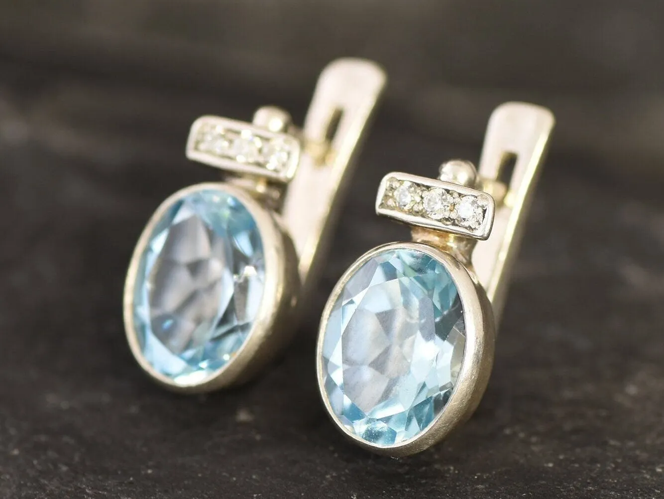 Blue Topaz Earrings - Vintage Oval Earrings - Sky Blue Earrings
