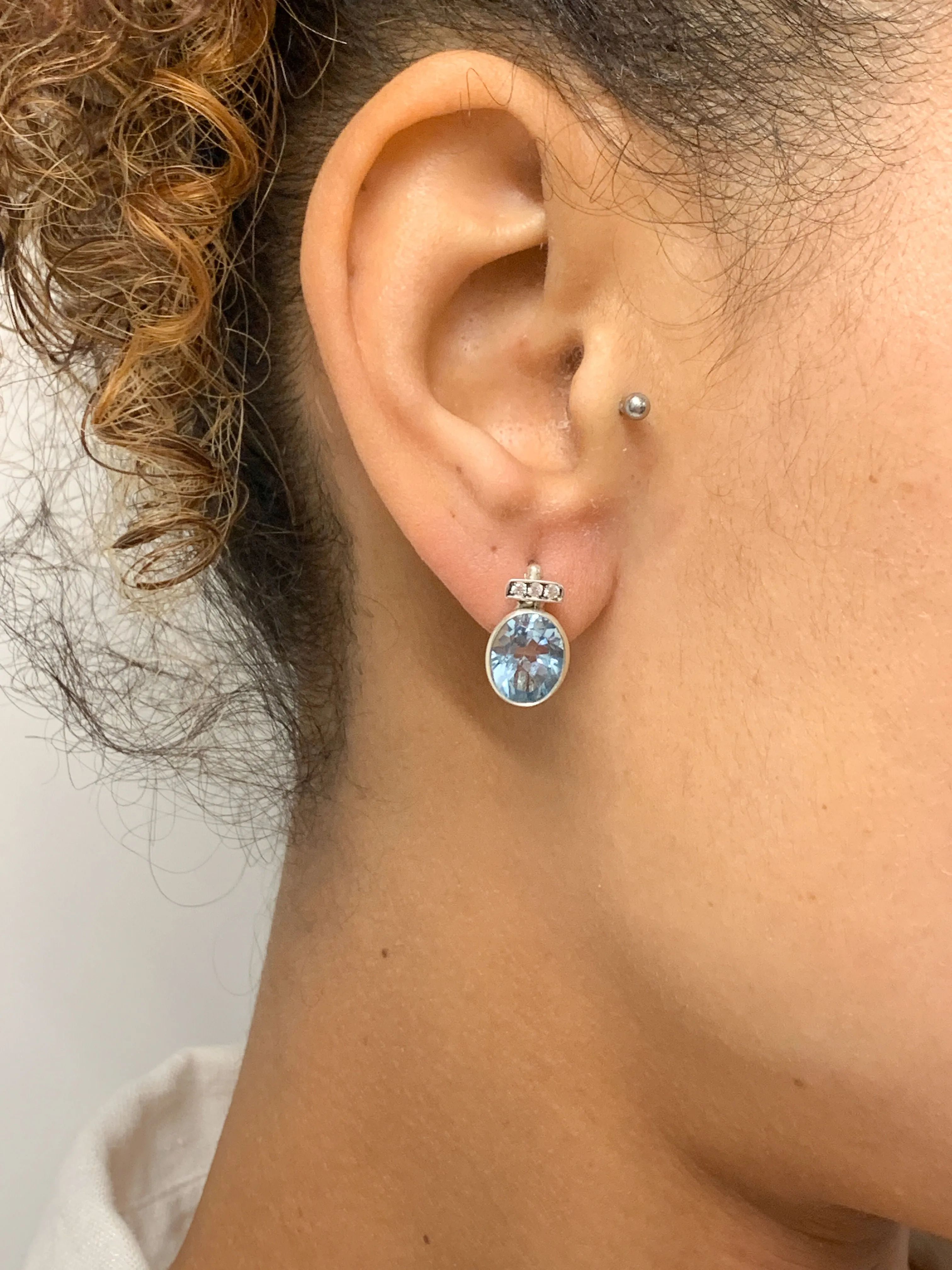 Blue Topaz Earrings - Vintage Oval Earrings - Sky Blue Earrings