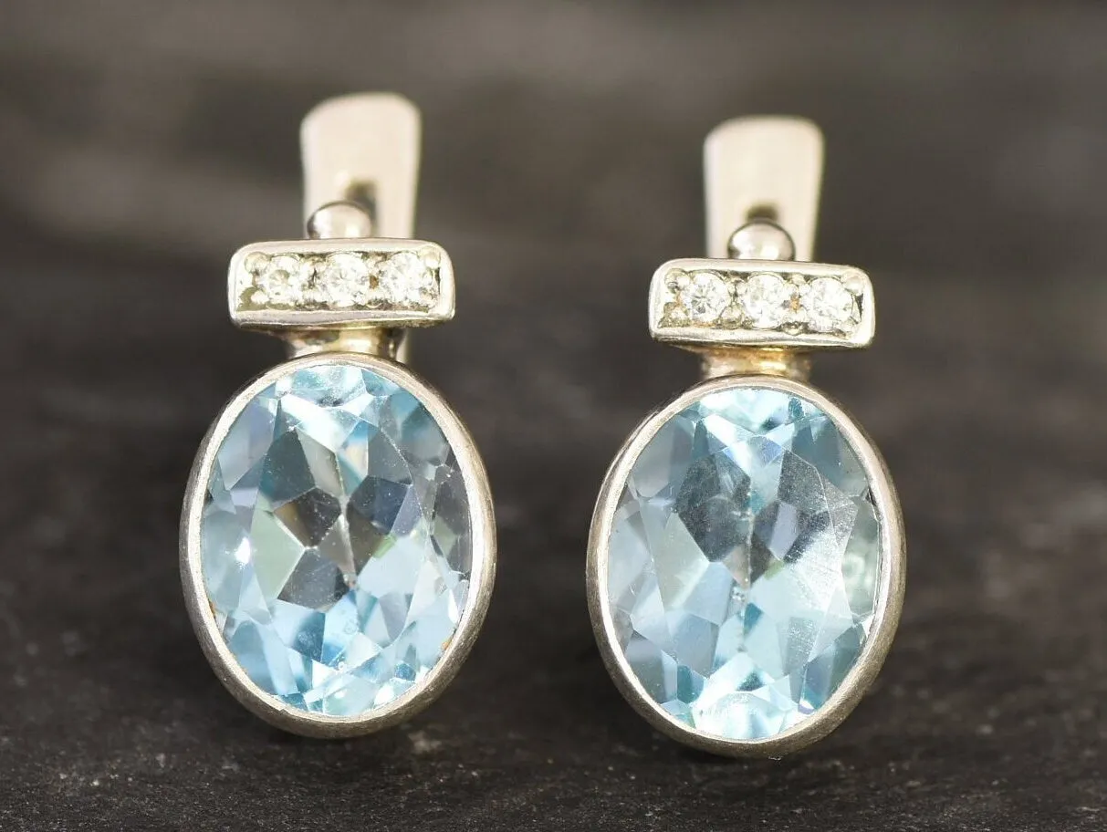 Blue Topaz Earrings - Vintage Oval Earrings - Sky Blue Earrings