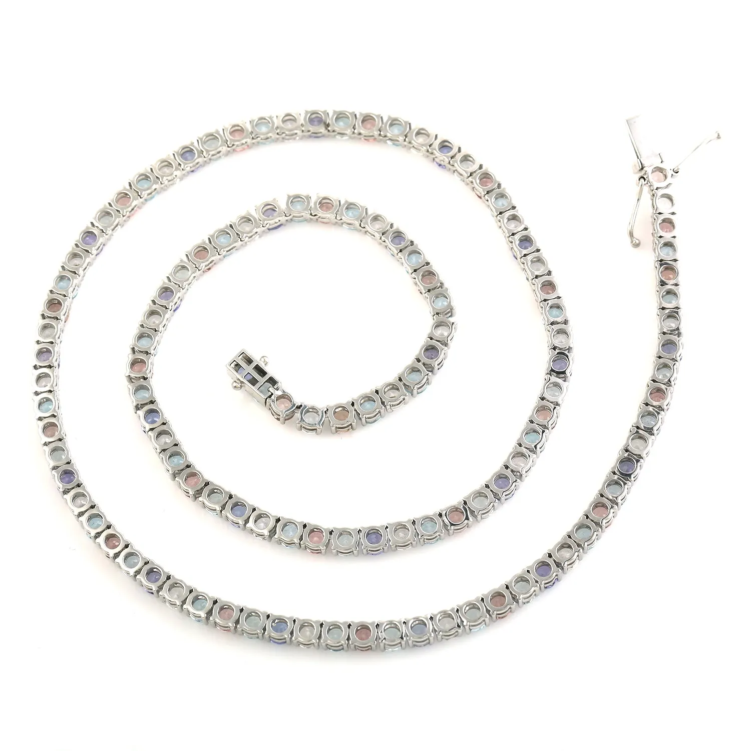 Blue Topaz Tourmaline Multi Gemstone Wedding Matinee Necklace In 14k White Gold Gift