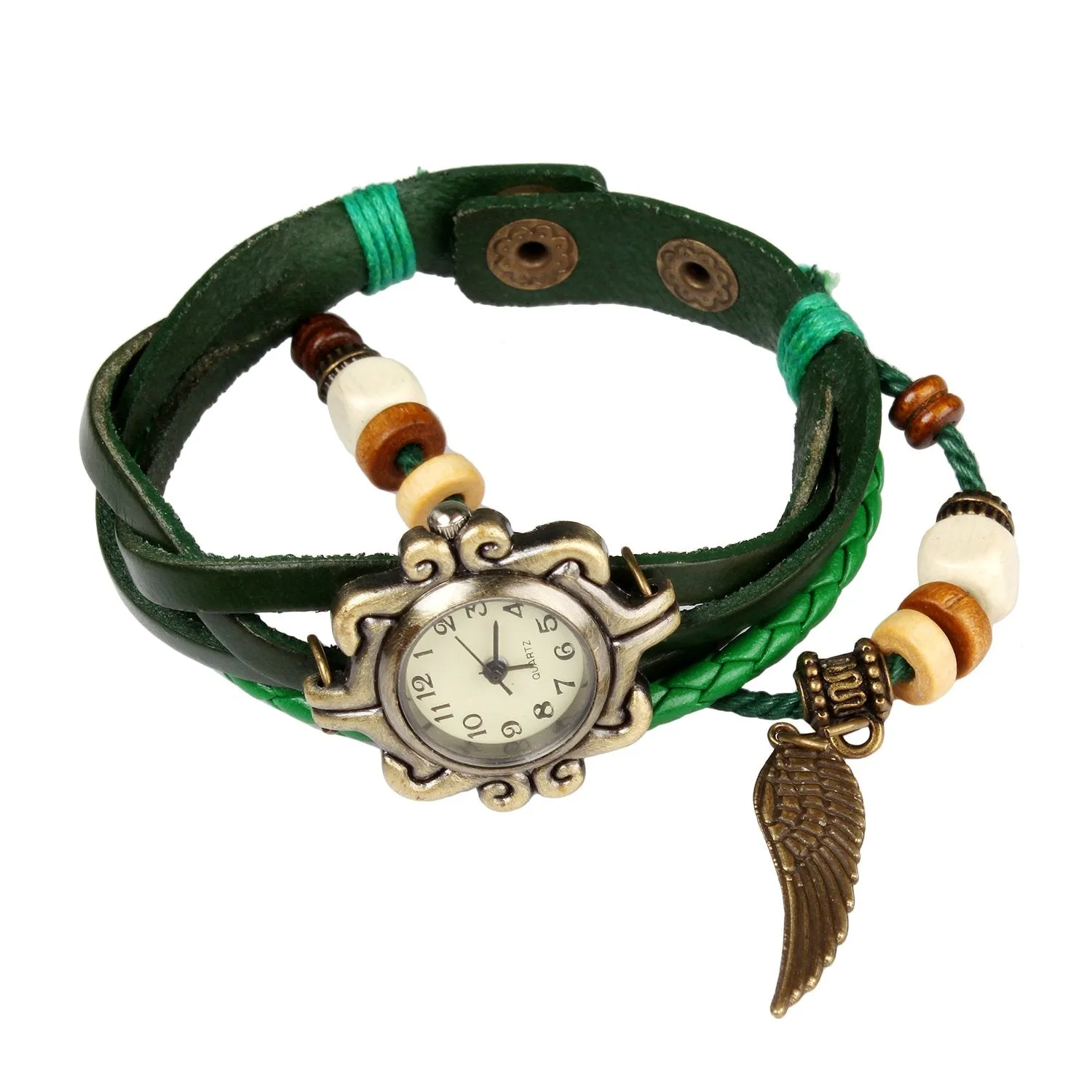 Bohemian Style Handmade Leather Angel Wing Womens Watch Quartz Orange 21cm