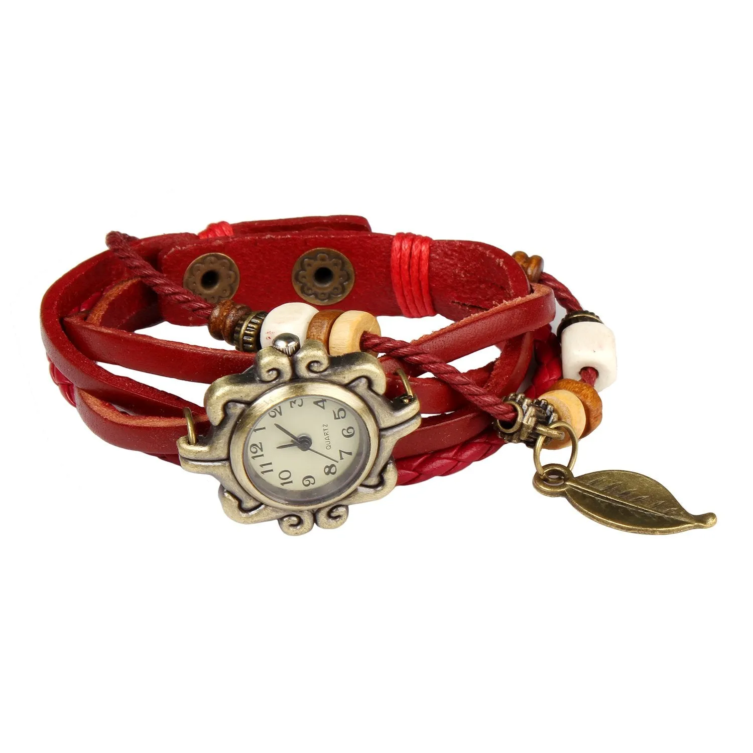 Bohemian Style Handmade Leather Angel Wing Womens Watch Quartz Orange 21cm