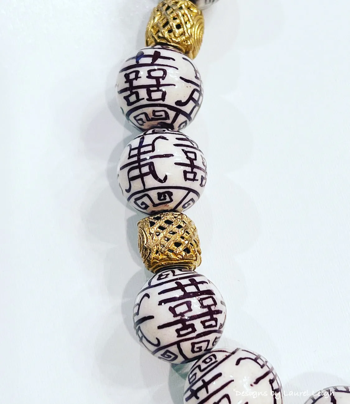 Brown & White Chinoiserie Tortoise Pendant Necklace