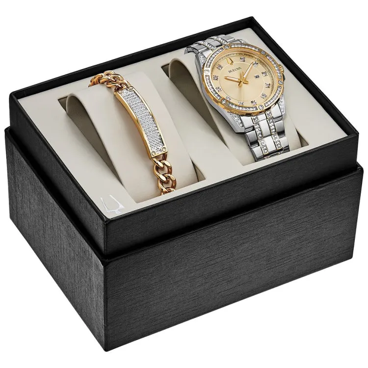Bulova  Box Set BUL Crystal Mens Stainless Steel