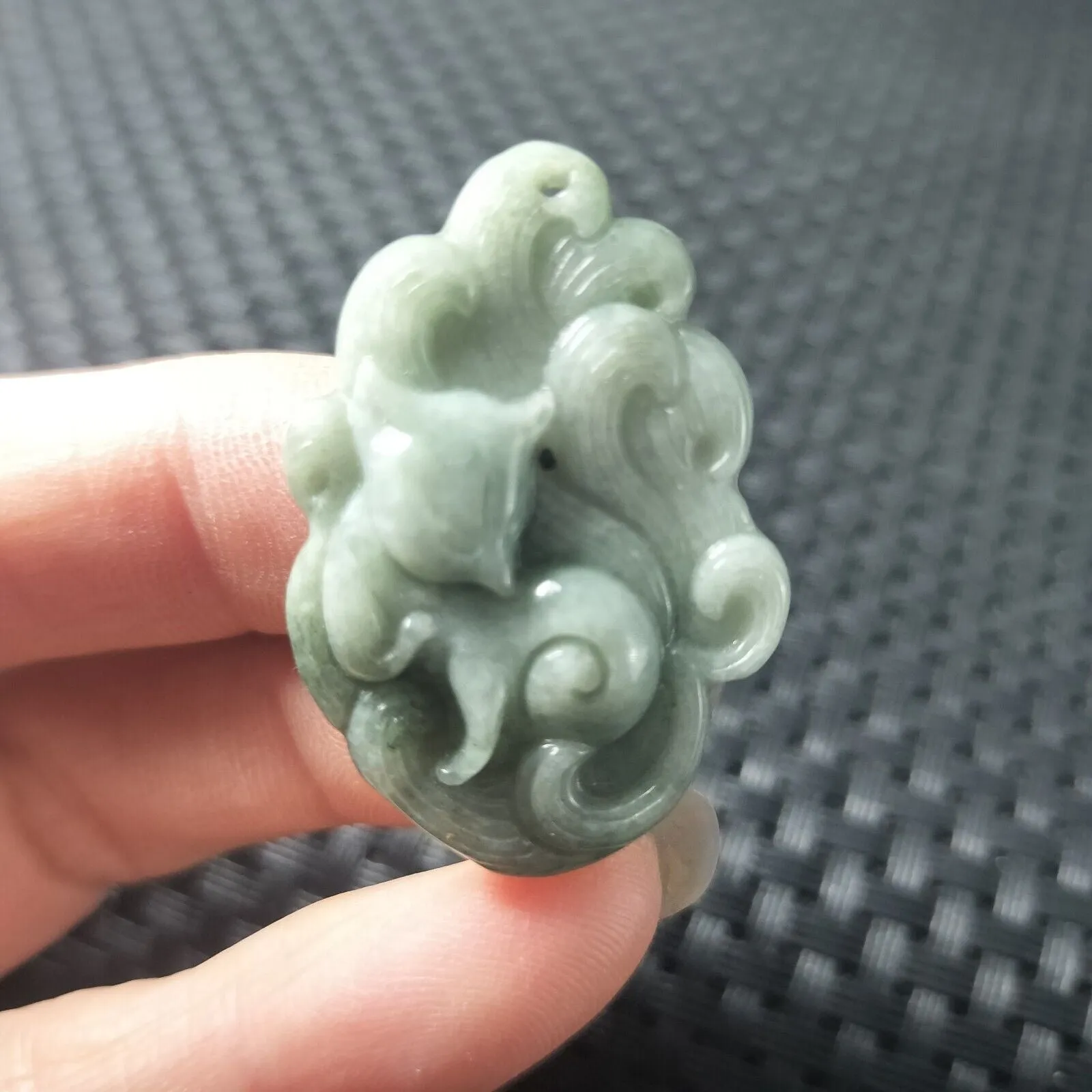 Certified Green Natural Type A Jade Jadeite Carved Nine-Tailed Fox Pendant Necklace