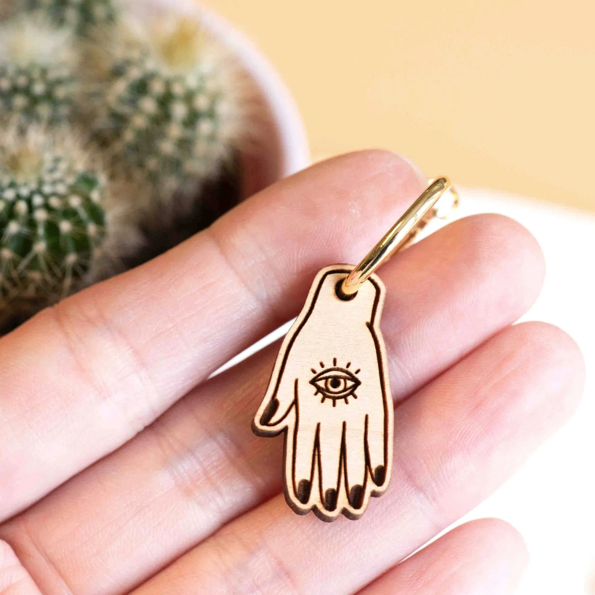 Cherry Wood Lucky Hamsa Palm Hoop Earrings - PET15118H