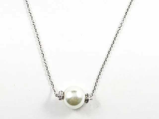 Classic Single Full Pearl With CZ Brass Necklace