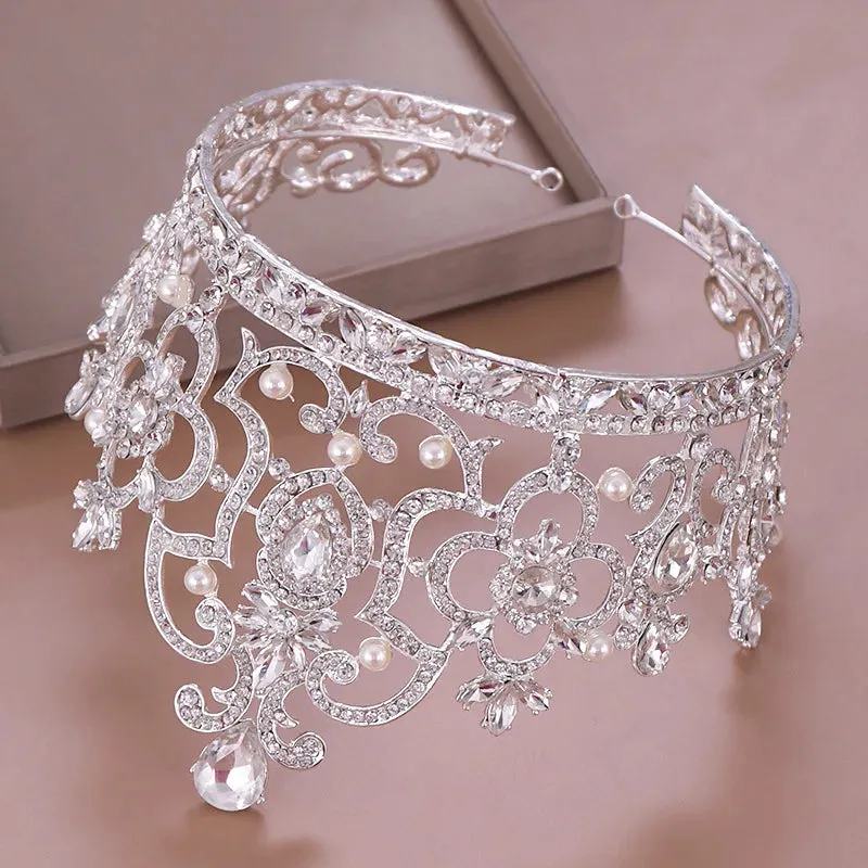 Crystal Rhinestone Pearls Party Pageant Tiara Crown Accessory