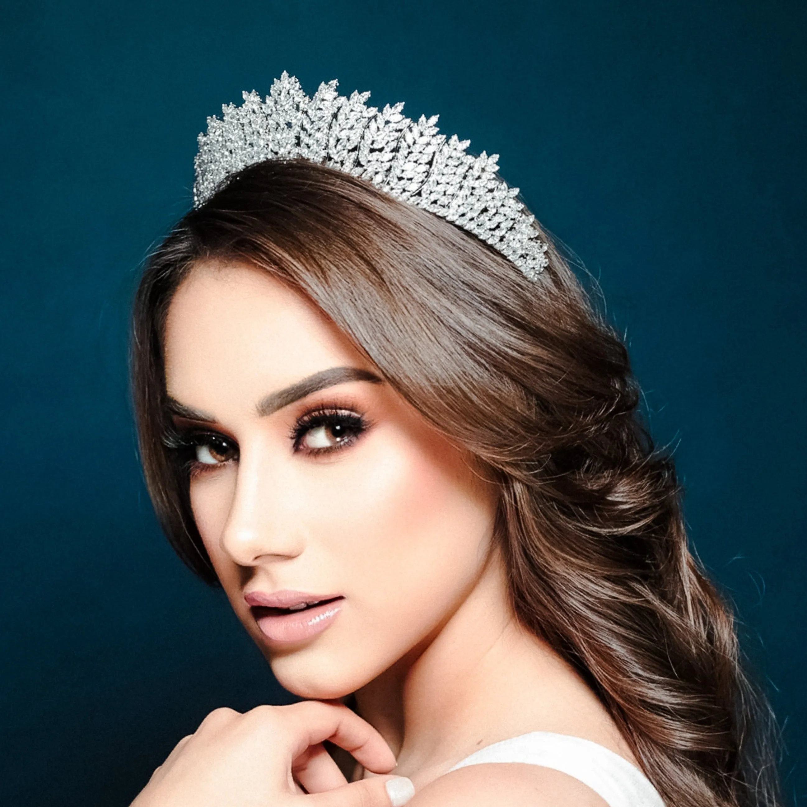 Cubic Zirconia Bridal and Quinceanera Tiara, Marquise Leaf