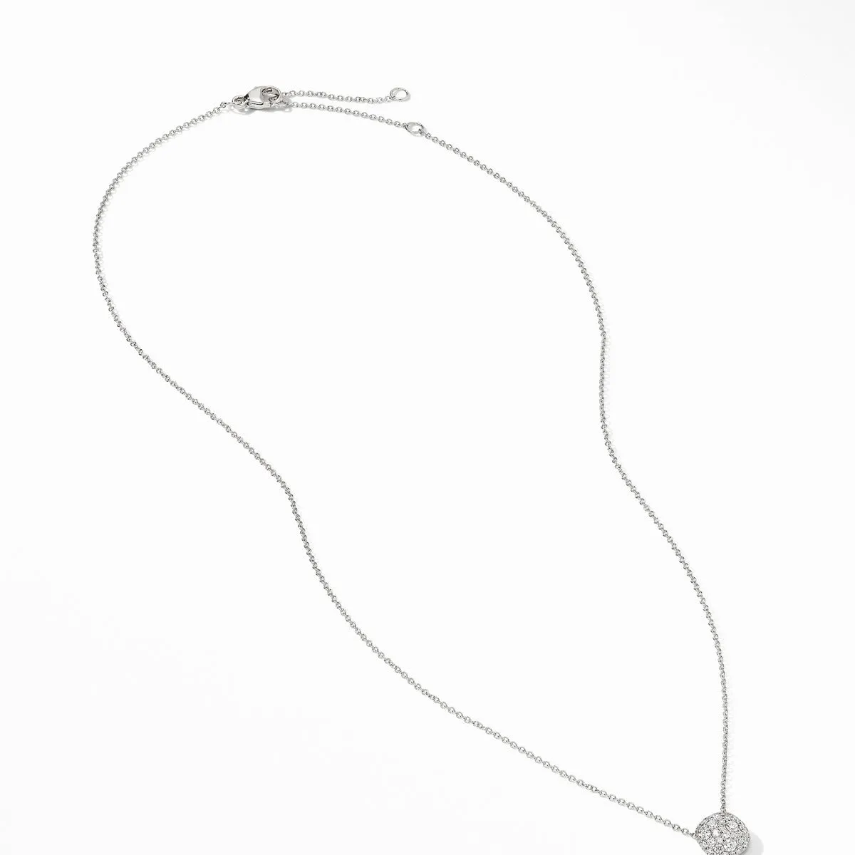 Cushion Stud Pendant Necklace in 18K White Gold with Pave Diamonds