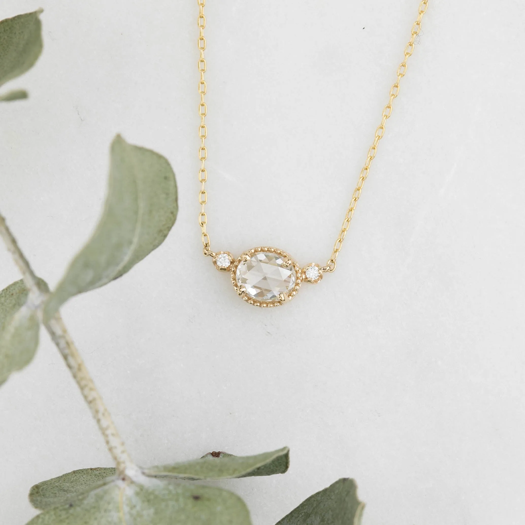 Dahlia Three Stone 0.44ct Rose Cut Diamond Necklace