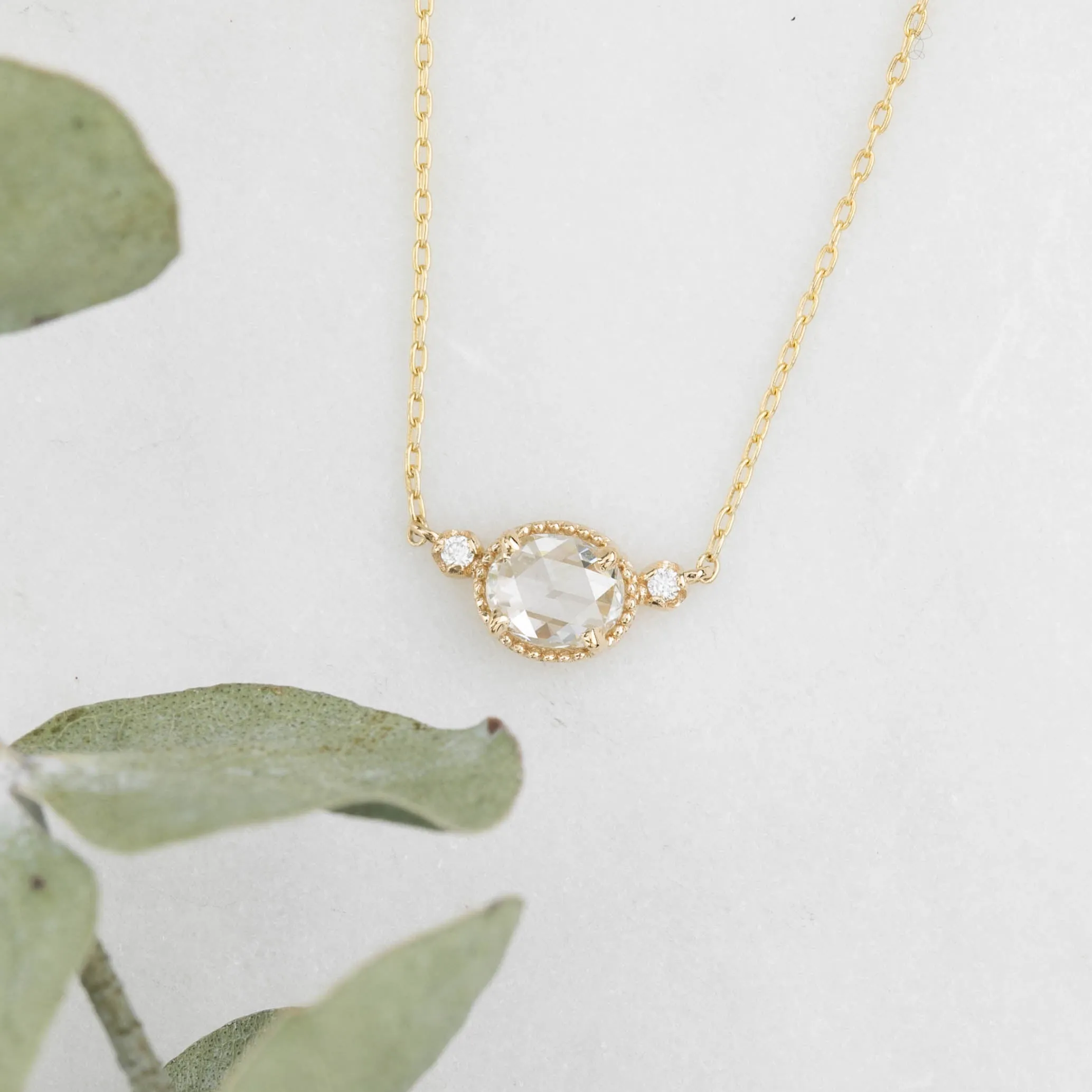 Dahlia Three Stone 0.44ct Rose Cut Diamond Necklace