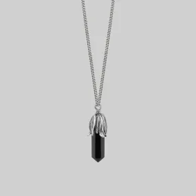 DEATH BLOOM. Black Agate Gemstone Necklace - Silver
