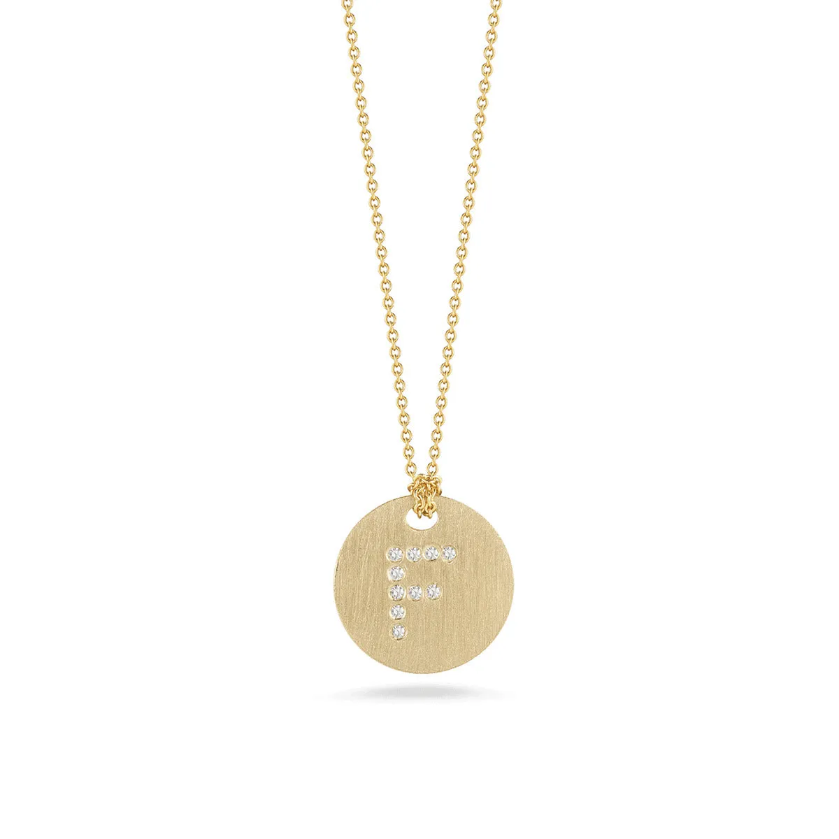 Disc Pendant with Diamond Initial F