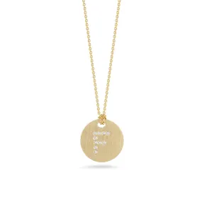 Disc Pendant with Diamond Initial F