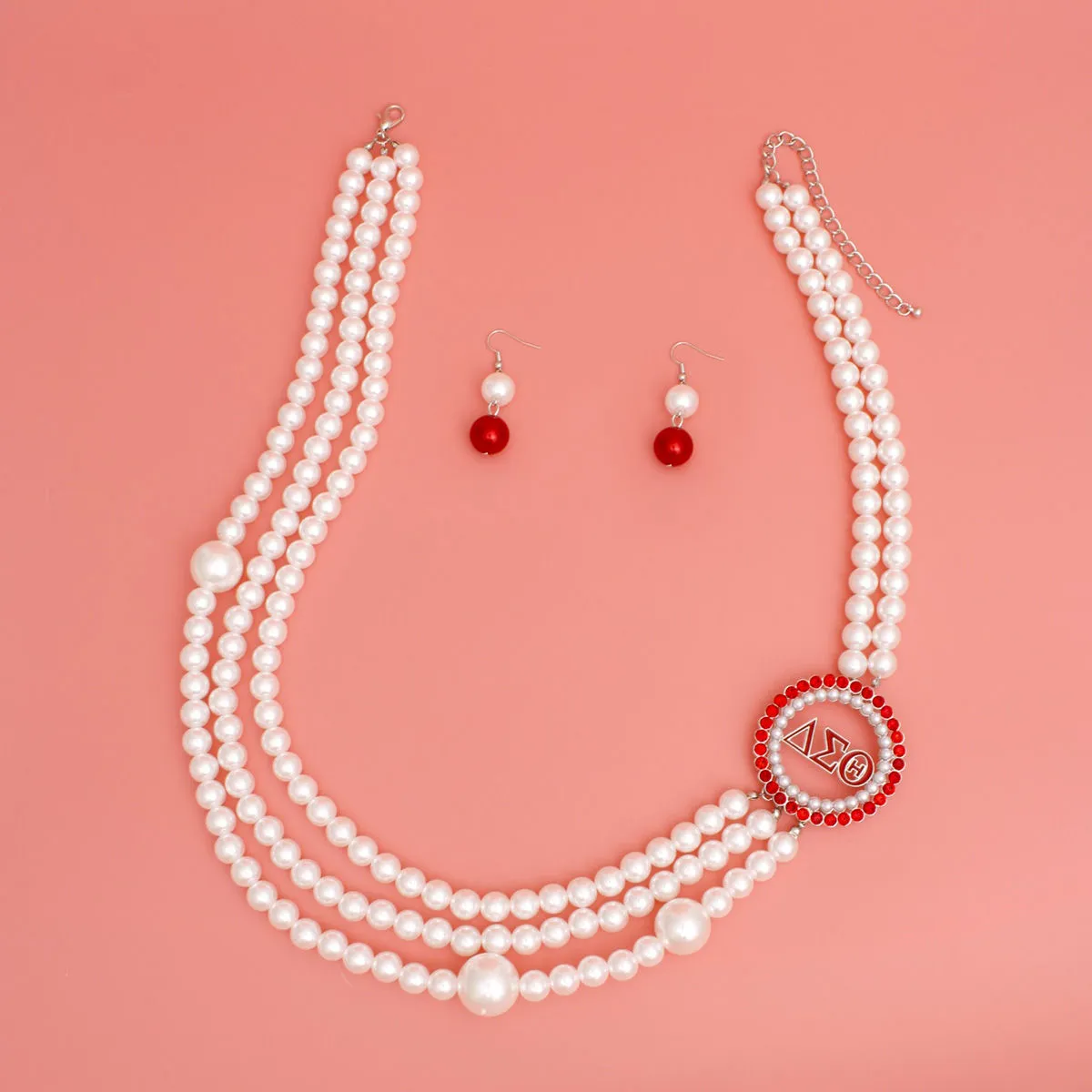 DST Sorority Inspired White Pearl Long Brooch Necklace